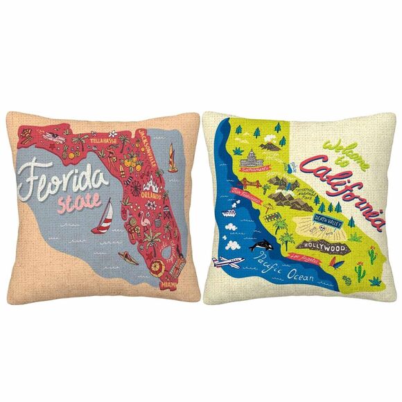 Other - 4914 Cute Map Throw Pillow Covers Set of 2,Travel and Attractions Map of